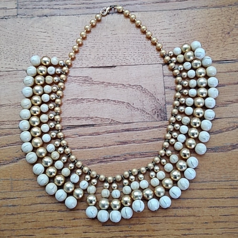 Vintage Gold and Ivory Beaded Necklace